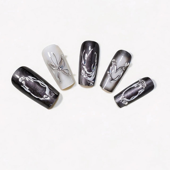 Artistic Long Press-On Nail Design Bowlift