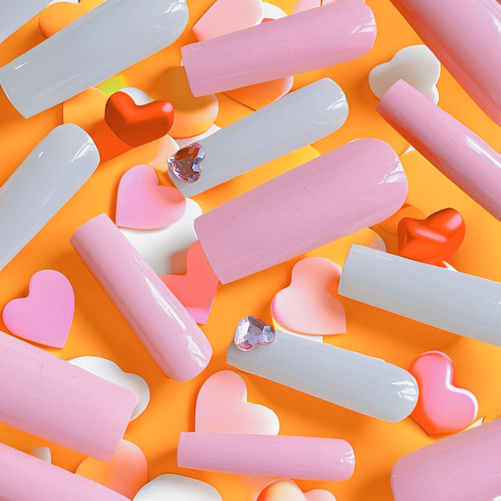 Press-On Nail Extensions with Heart Accents Bowlift