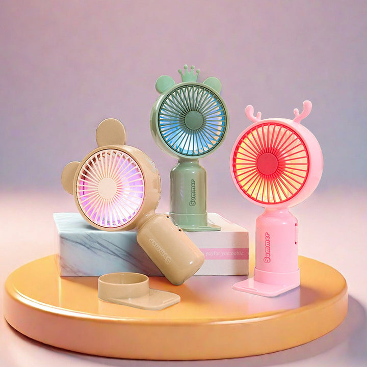 Ladies portable USB mini fan with LED night light folding stand and cute design Bowlift