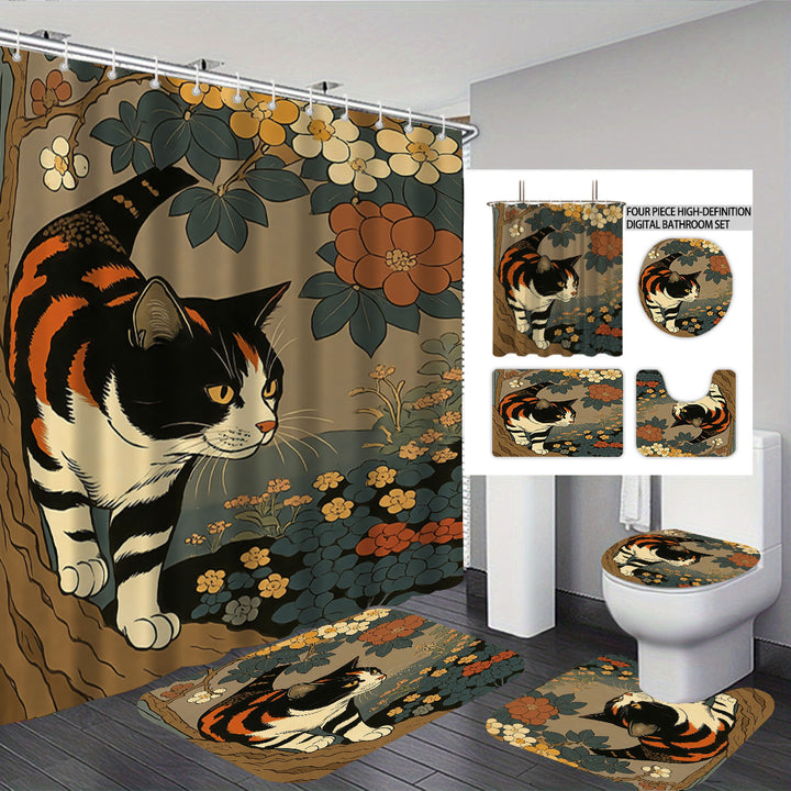 Artistic Cat-Theme Bathroom Decor Set Bowlift