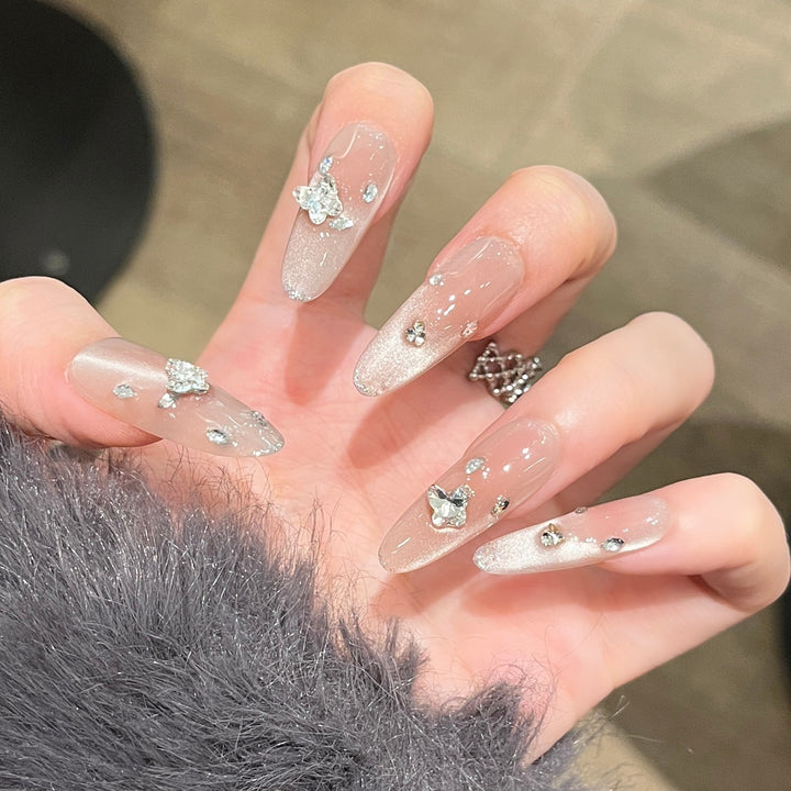 Elegant Press-On Nail Extensions with Crystal Accents Bowlift