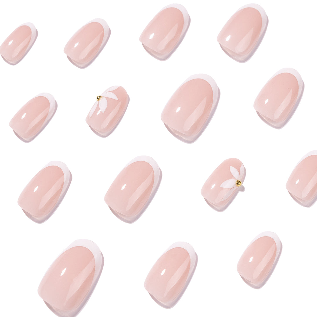 Artful French nails with delicate flowers and glitter accents Bowlift