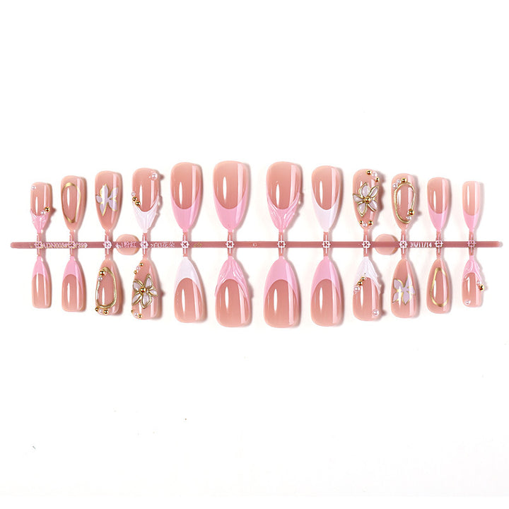 Decorative Press-On Nail Set with Floral Designs Bowlift
