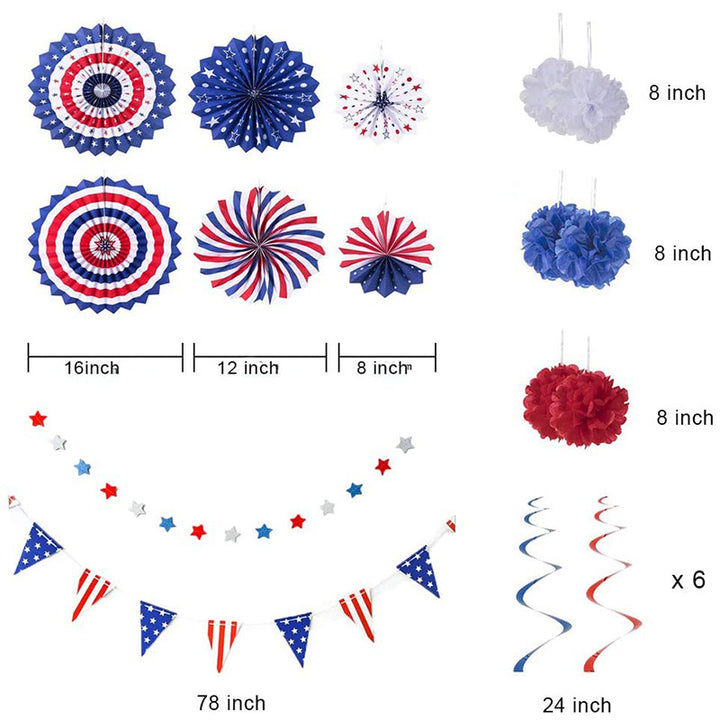 Unisex multi-piece party decoration set with paper fans pom poms bunting garland Bowlift