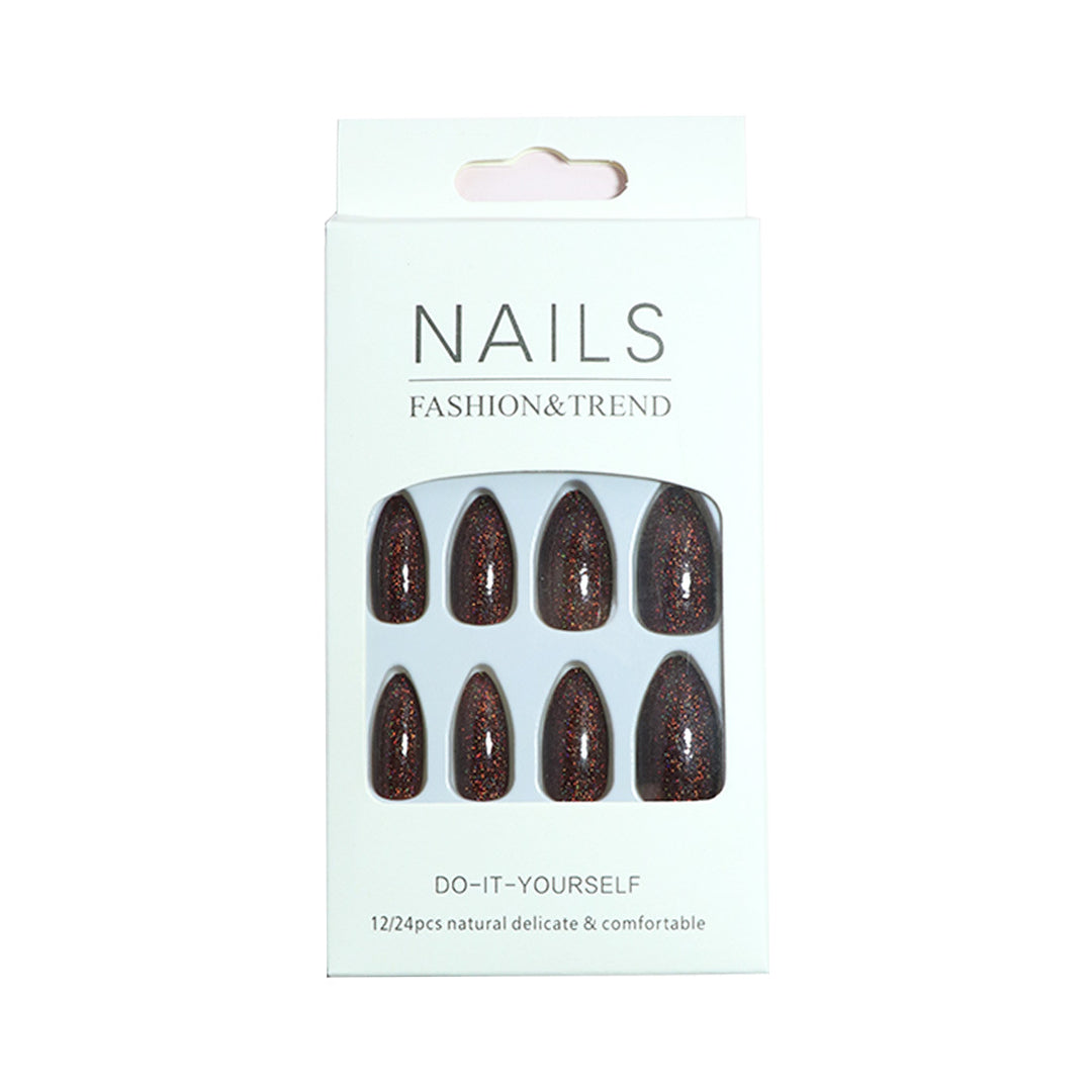 Unique Glittering Almond-Shaped Press-On Nails Bowlift