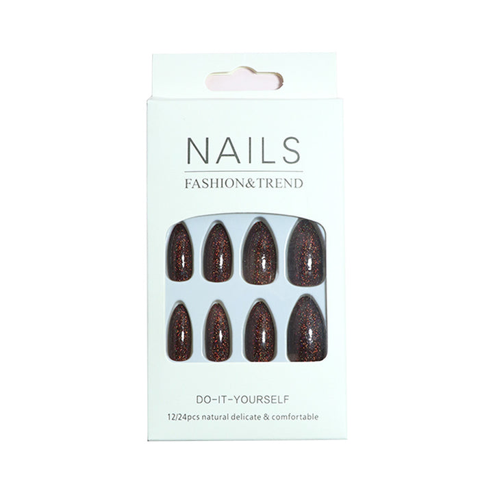 Unique Glittering Almond-Shaped Press-On Nails Bowlift