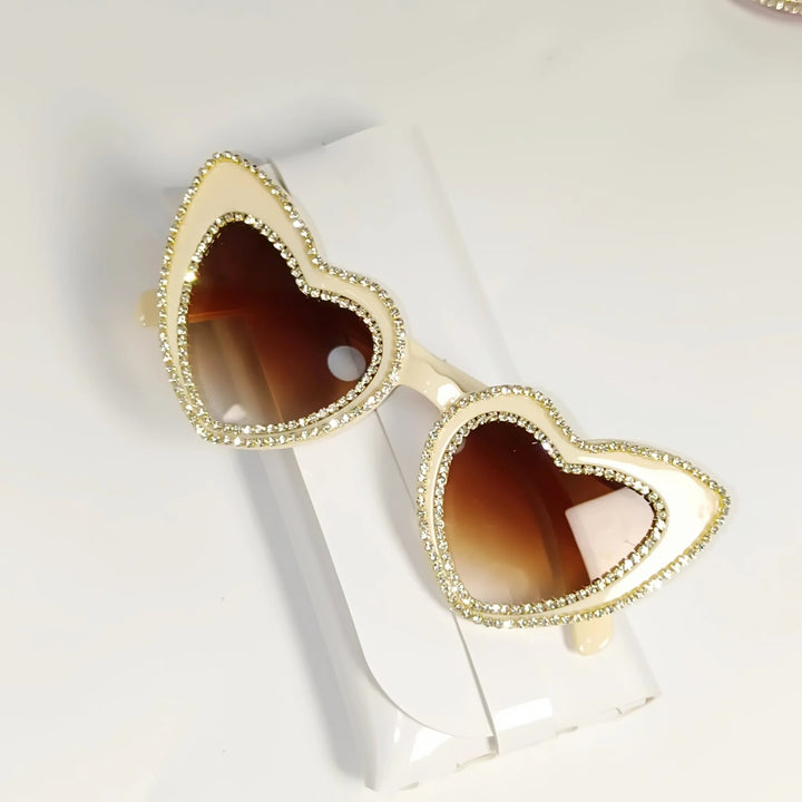 Rhinestone-Embellished Heart-Shaped Sunglasses Bowlift