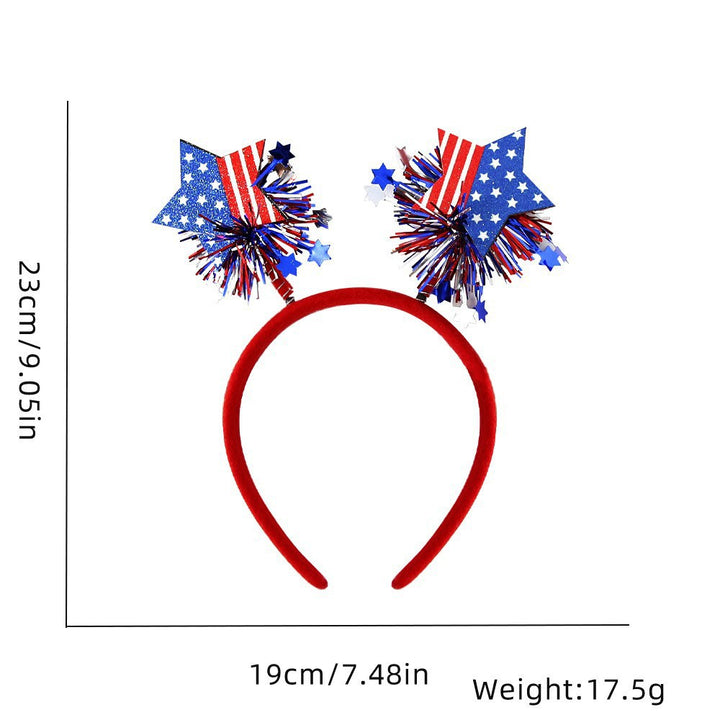 Unisex nan eye-catching party headband with attached pom poms, star tinsel, and small flag pendants Bowlift