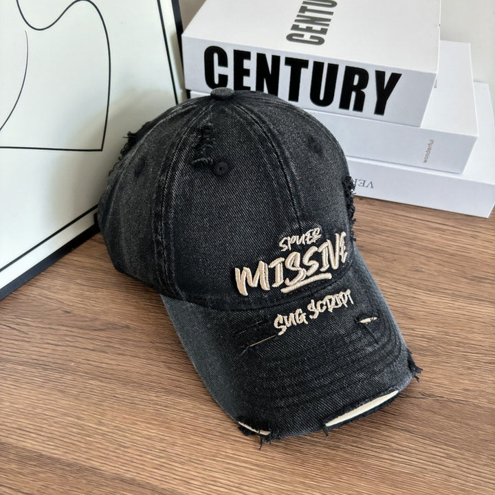 Women's Distressed Denim Adjustable Baseball Cap Bowlift