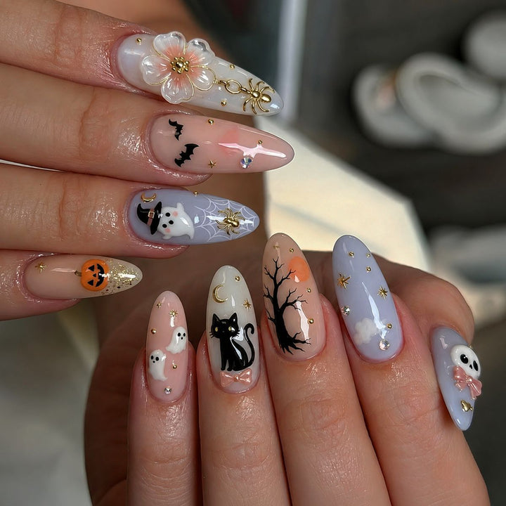 Halloween-Themed Press-On Nail Art Set Bowlift 1788495348