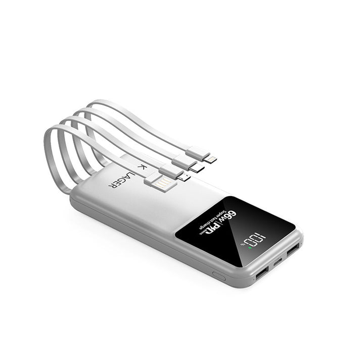 Multi-functional power bank with integrated charging cables and LCD display Bowlift