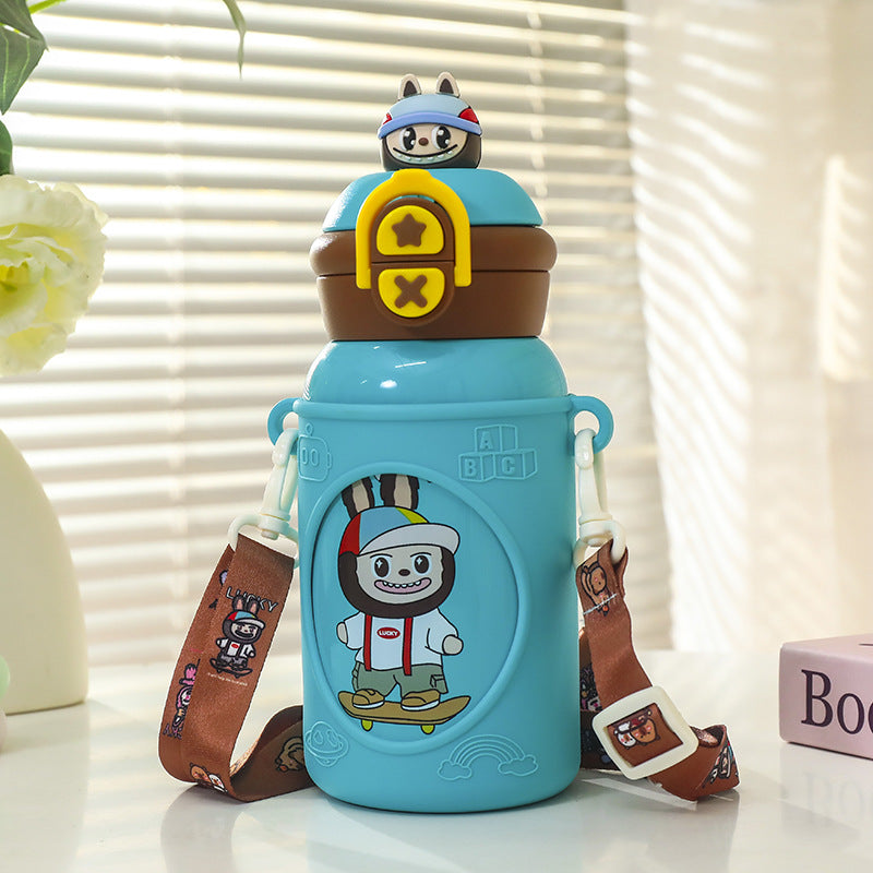 Women's insulated children's water bottle with ergonomic carrying system and fun animal design Bowlift
