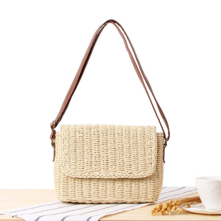 Woven Natural Material Handbag with Removable Shoulder Strap Bowlift
