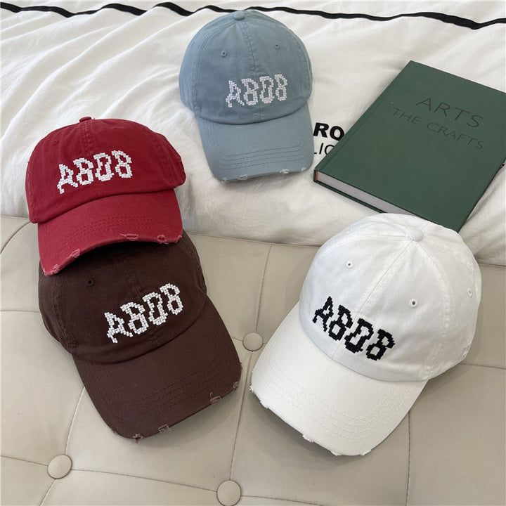 Women's Distressed Cotton Baseball Cap with Graphic Detailing Bowlift