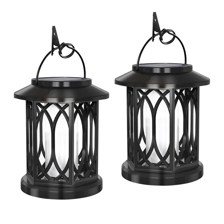 Decorative Solar Hanging Lantern With Metal Lattice Panels Bowlift