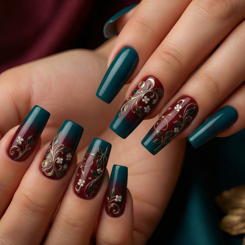Artificial nails with elegant floral design Bowlift