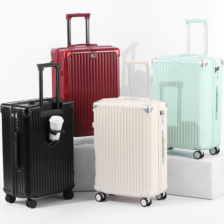 Unisex Travel-Friendly Hard Shell Suitcase with Integrated Beverage Holder Bowlift