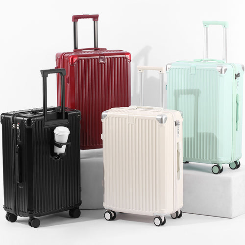 Unisex Travel-Friendly Hard Shell Suitcase with Integrated Beverage Holder Bowlift