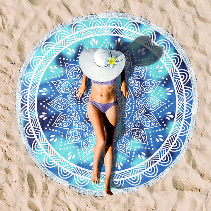 Round beach blanket with floral watercolor motifs Bowlift