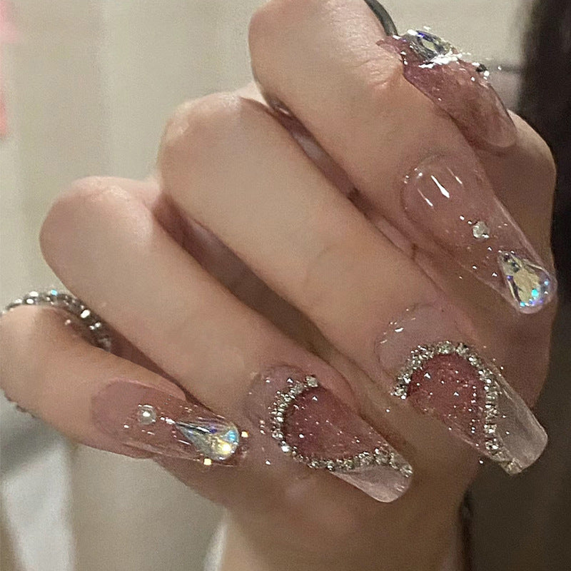 Decorative Press-On Nail Set with Elegant Gemstone Accents Bowlift