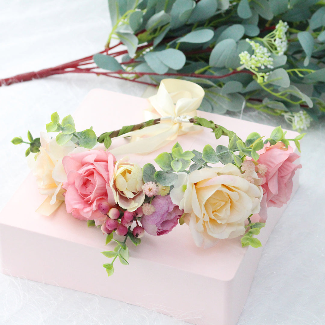 Handmade Romantic Artificial Flower Crown Headband for Bridal and Festival Bowlift