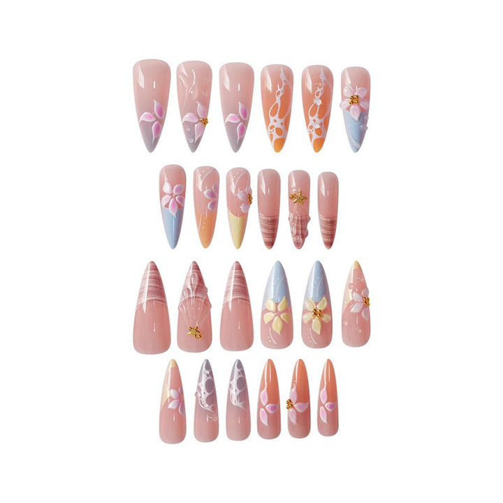 Artistic Floral Nail Extensions Bowlift