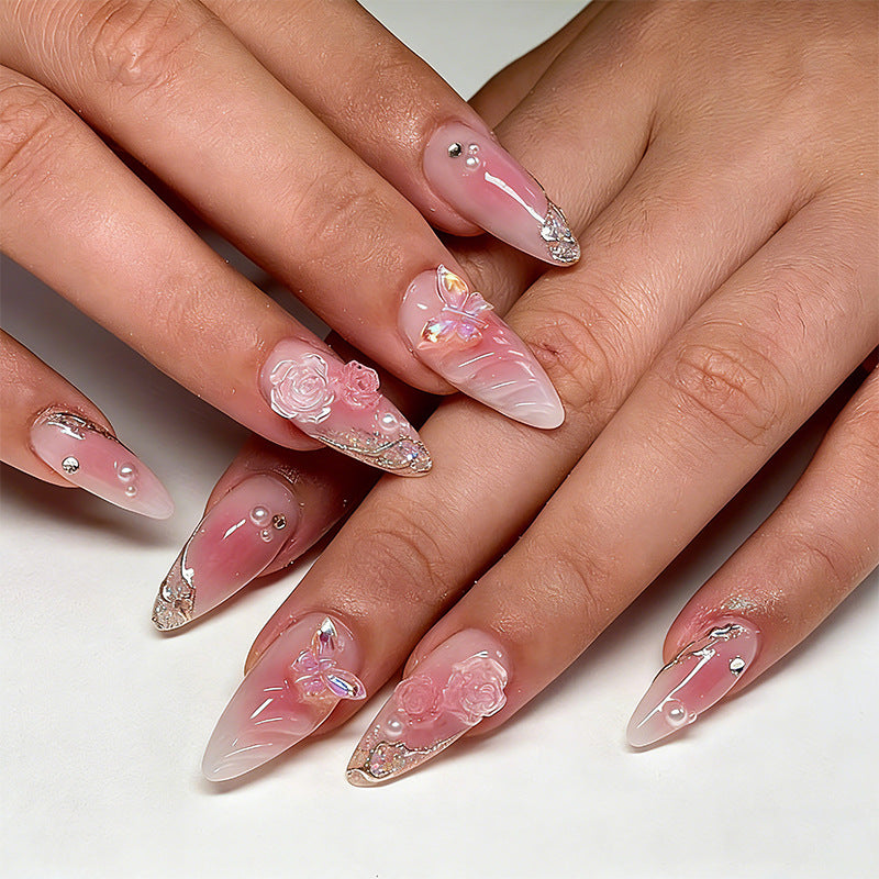 Artful Nail Tips with Romantic Floral Design Bowlift