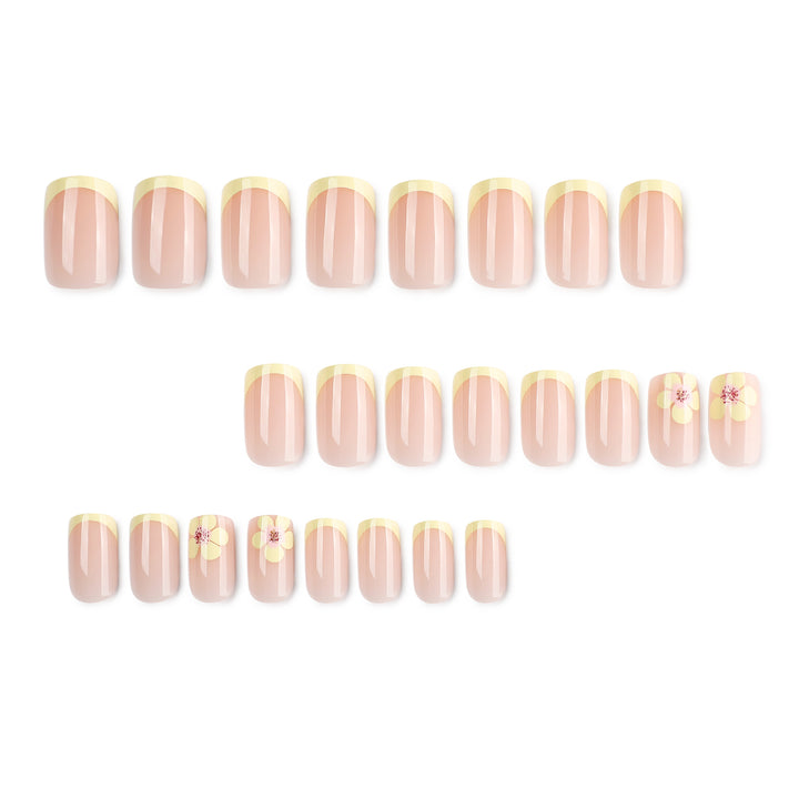 Artistic French-tip nails with floral decorations Bowlift