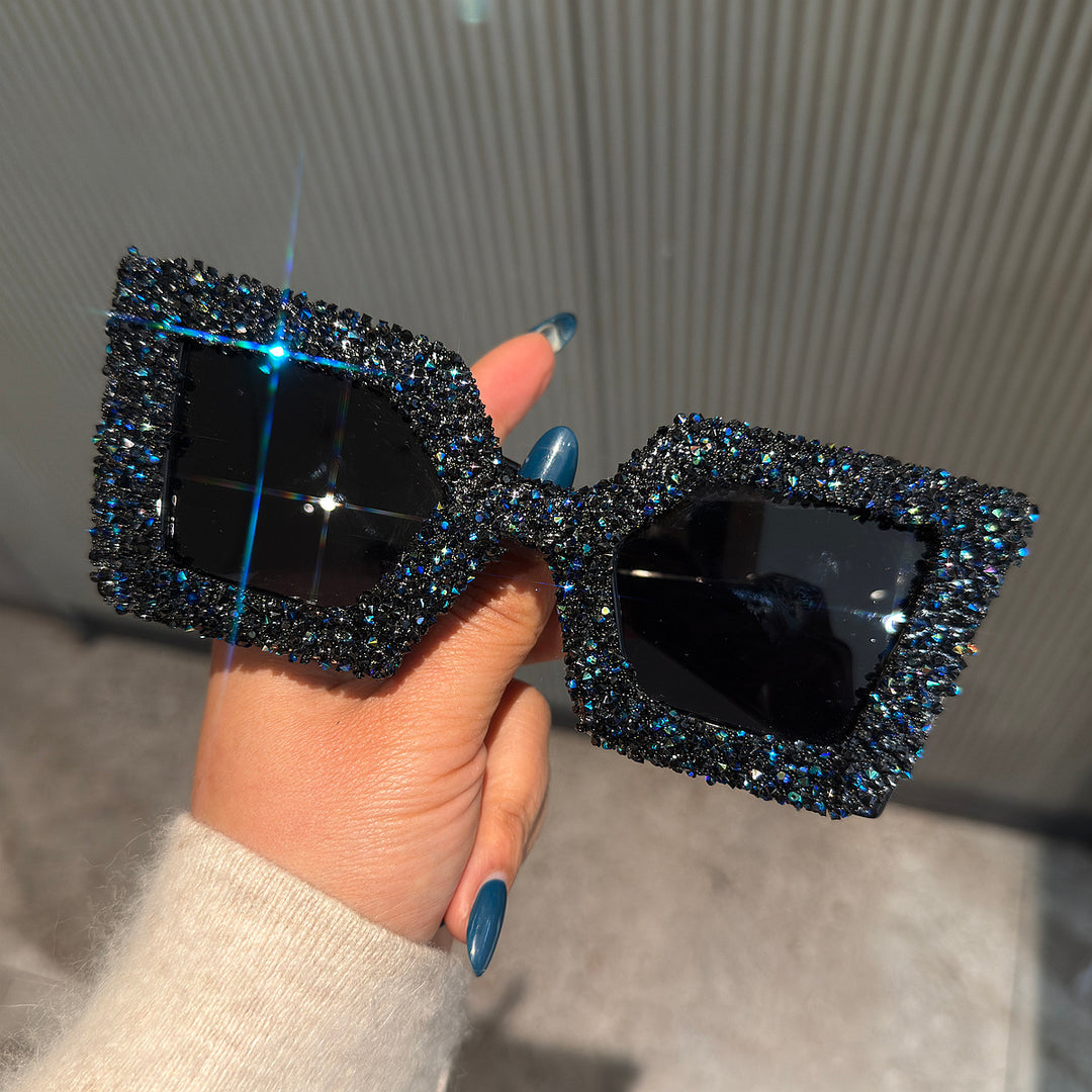 Ladies Glamorous Statement Sunglasses with Rhinestone-Embellished Frame Bowlift