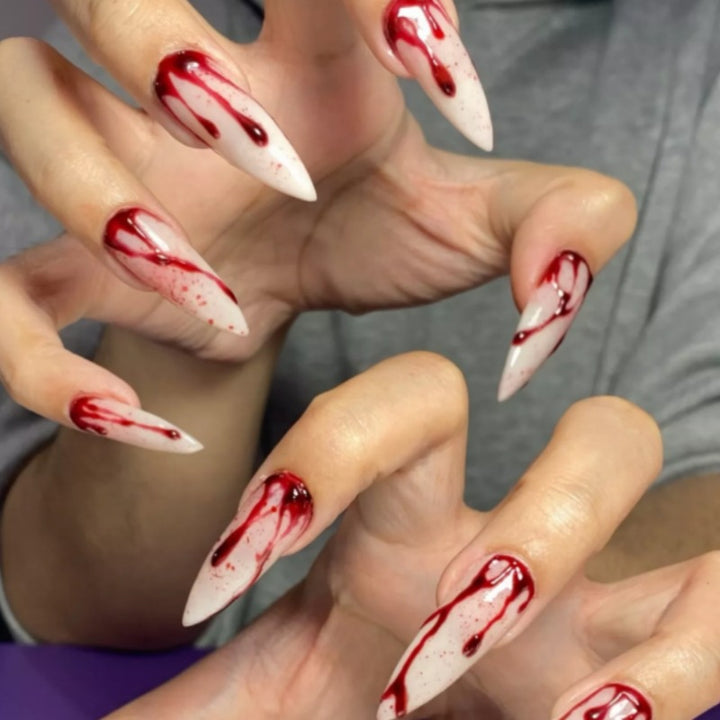 Artistic Abstract Blood-Splattered Press-On Nails Bowlift