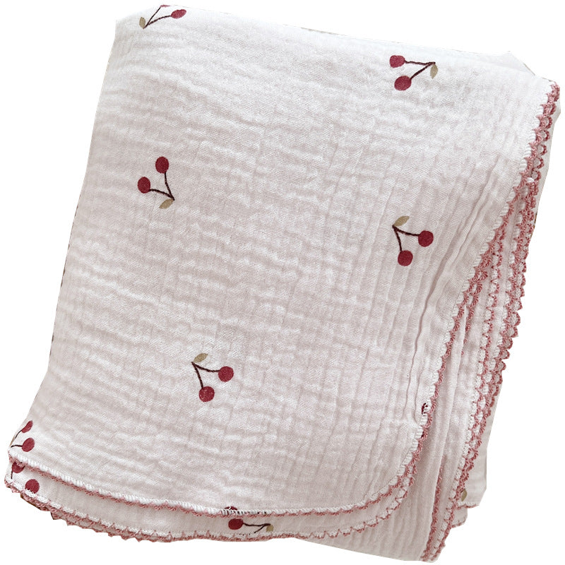 Unisex soft muslin blanket with cherry-shaped embroidery Bowlift