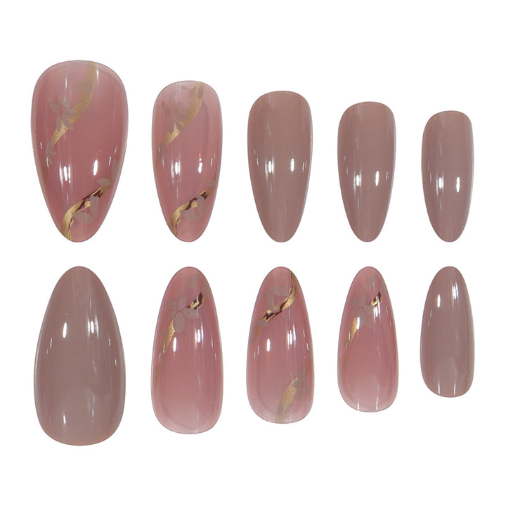 Elegant Floral Accented Stiletto Press-On Nails Bowlift