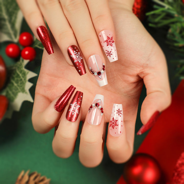 Artful Nail Extensions with Glitter and Rhinestone Embellishments Bowlift