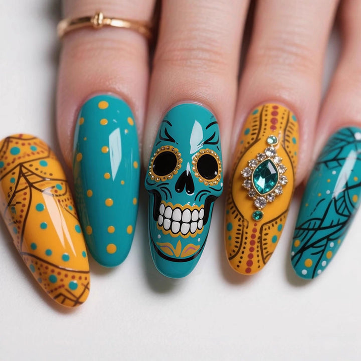 Artificial nails with intricate skull designs Bowlift