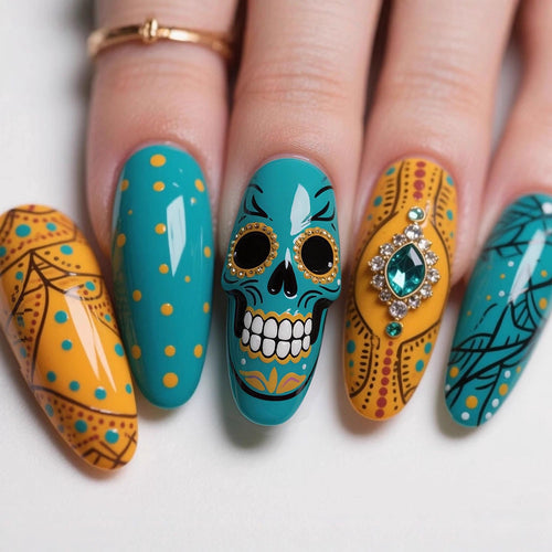 Artificial nails with intricate skull designs Bowlift