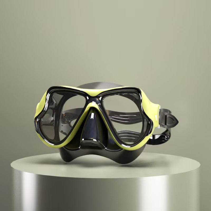 Diving mask with ergonomic design and a flexible snorkel Bowlift