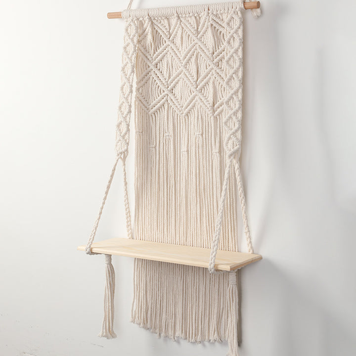 Macramé Wall Shelf with Integrated Plant Holder Bowlift