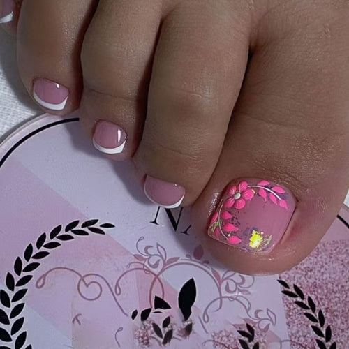 Decorative Floral Press-On Toenails Bowlift