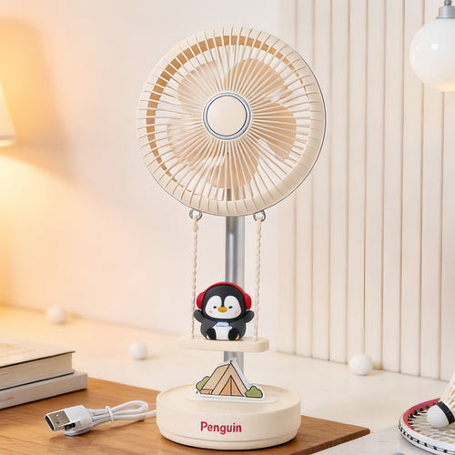 Women's table fan with cute penguin design and USB charging function Bowlift