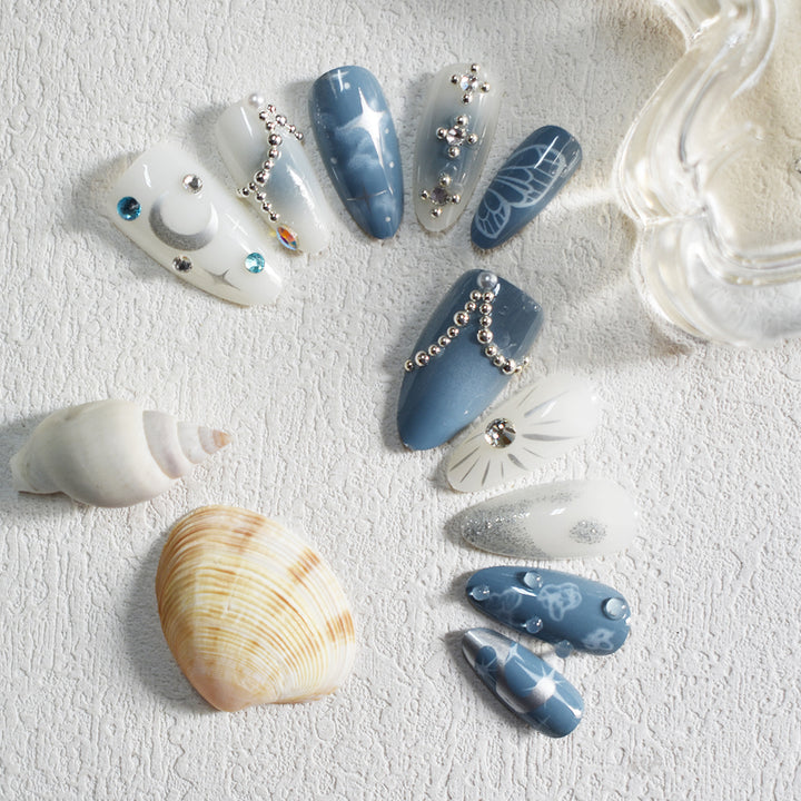 Celestial Design Press-On Nails with Gem Accents Bowlift