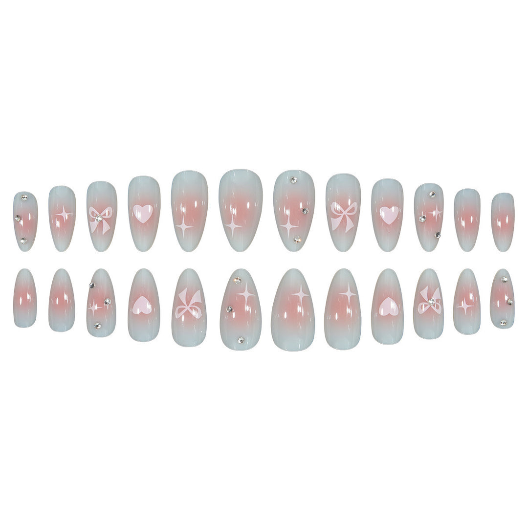 Decorative Press-On Nail Art Set with Bow and Heart Accents Bowlift