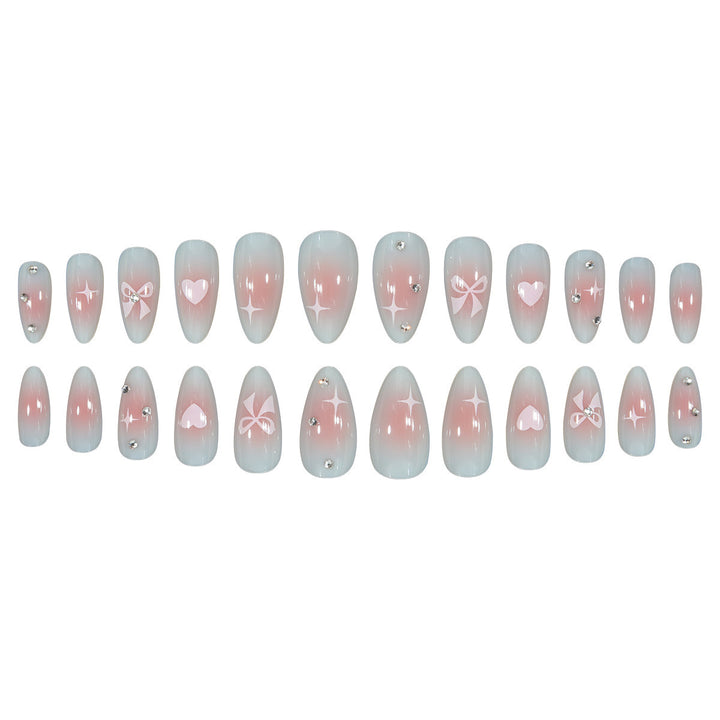 Decorative Press-On Nail Art Set with Bow and Heart Accents Bowlift