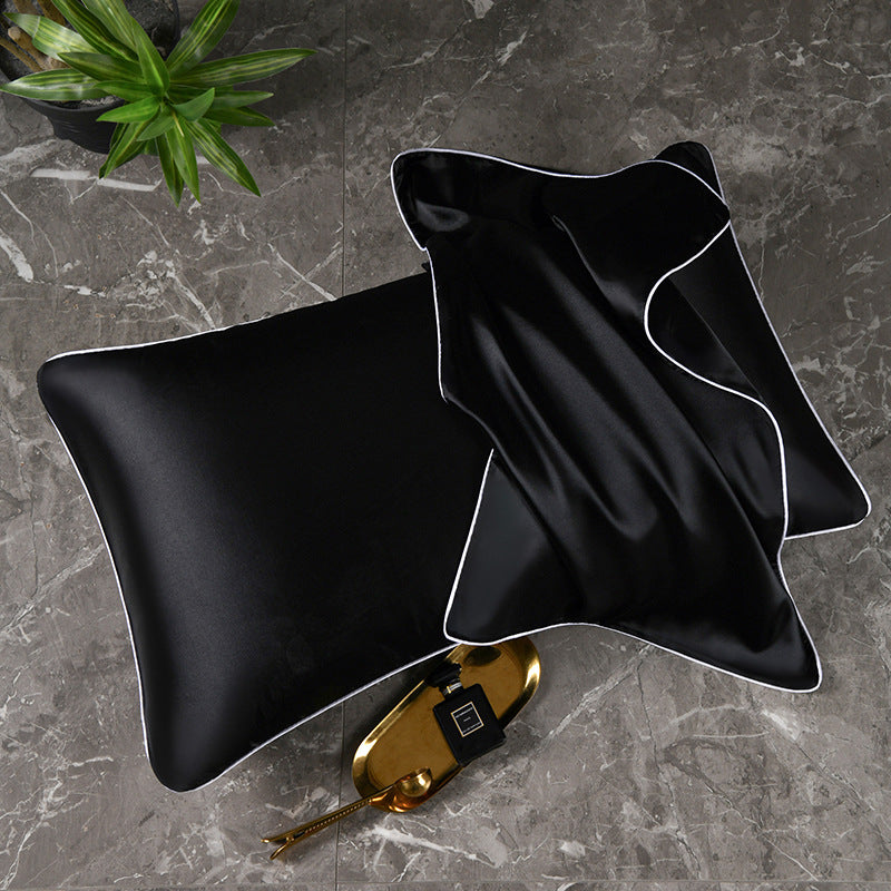 Mulberry Silk-Feel Satin Pillowcase Set with Piping and Hidden Zipper Bowlift