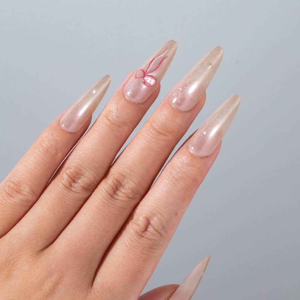 Elegant Stiletto Press-On Nail Set with Bow Accents Bowlift