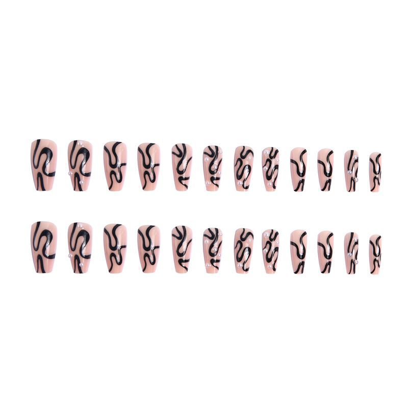 Artificial nail set with unique wave designs and glamorous accents Bowlift