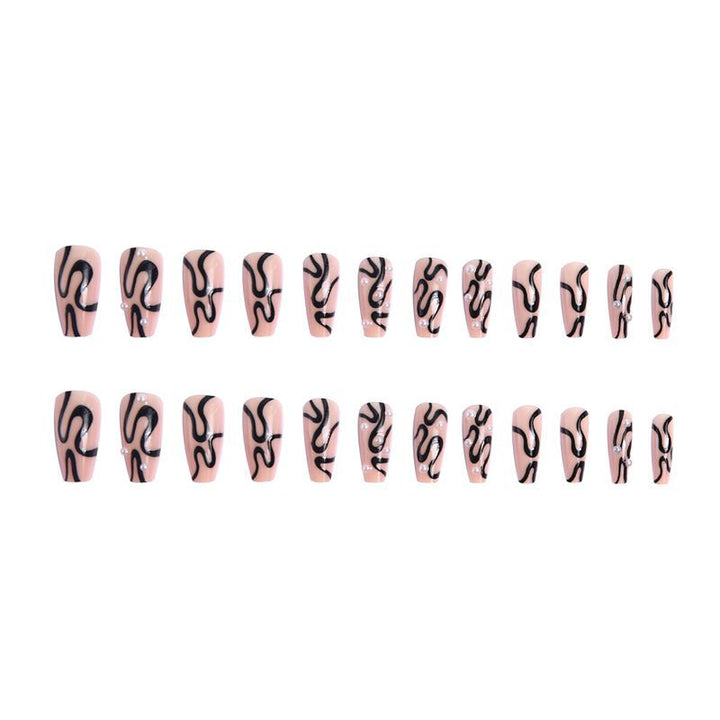 Artificial nail set with unique wave designs and glamorous accents Bowlift