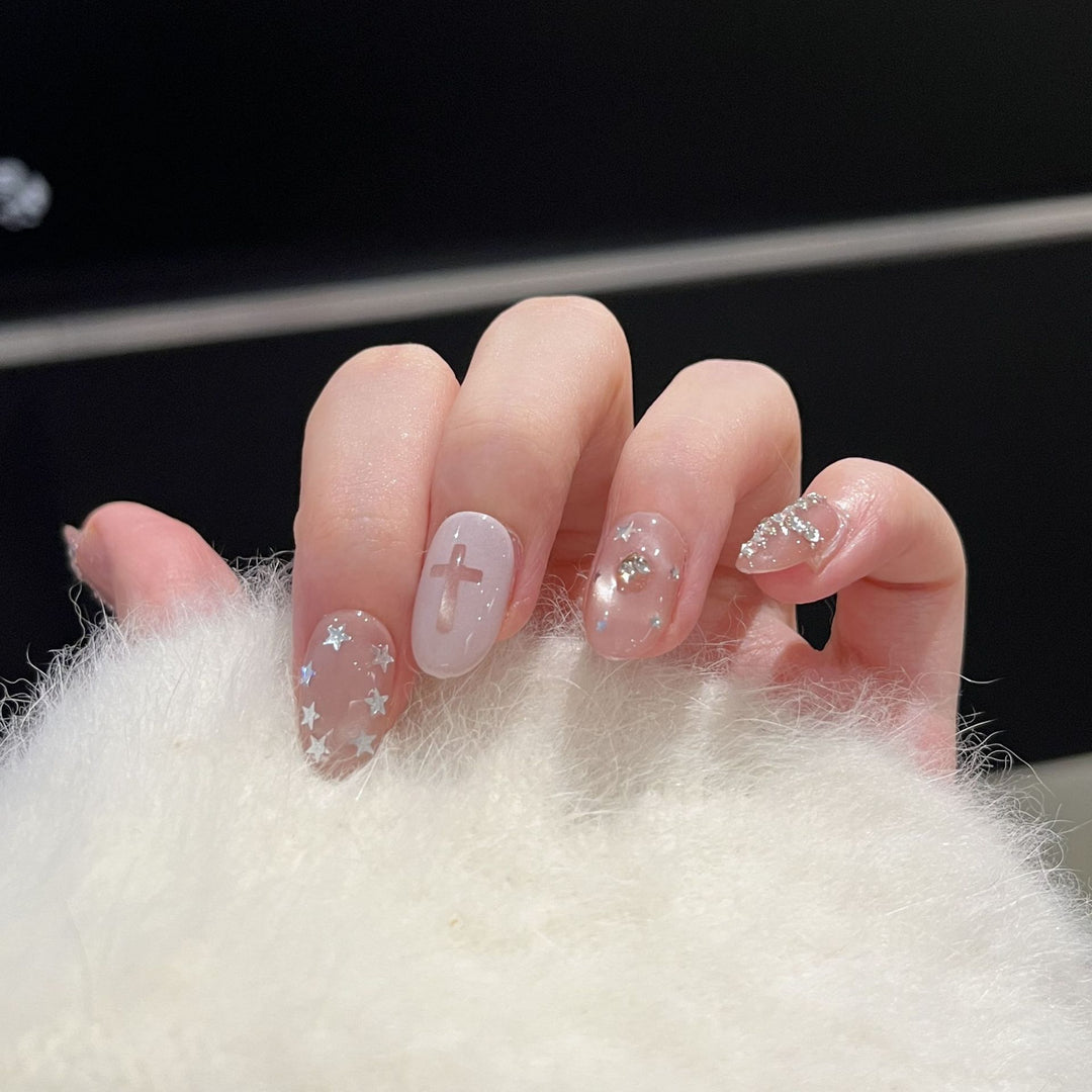 Decorative Press-On Nail Art Set with Star and Cross Designs Bowlift