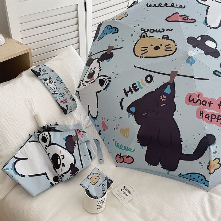 Women Folding Umbrella with Cute Animal Designs and Practical Carrying Case Bowlift