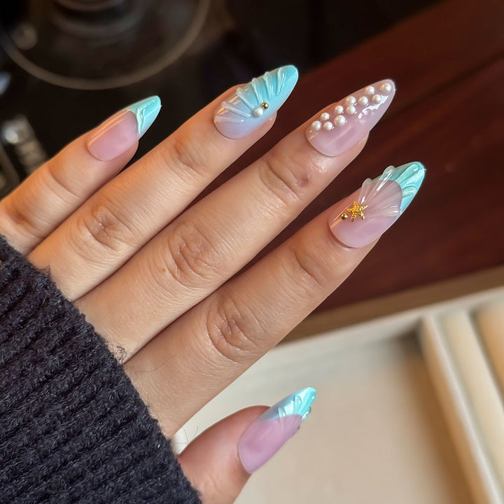 Artistic Ocean-Inspired Press-On Nail Set Bowlift