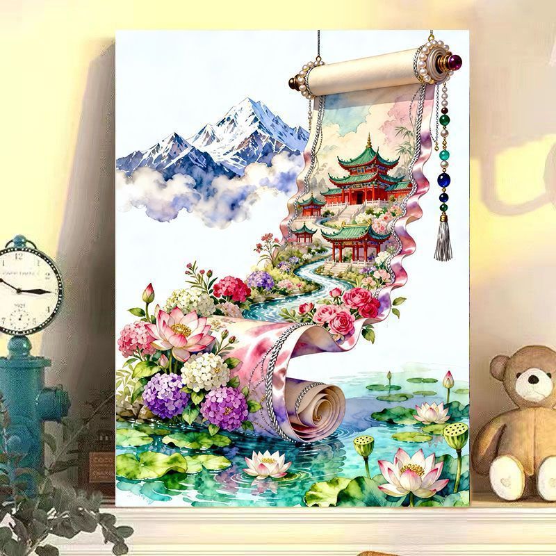 Elegant Chinese Landscape Scroll Art Print Bowlift